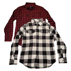 2 George Plaid Flannel Shirts M 38-40 Red Black White Black Lumberjack Rustic Wi